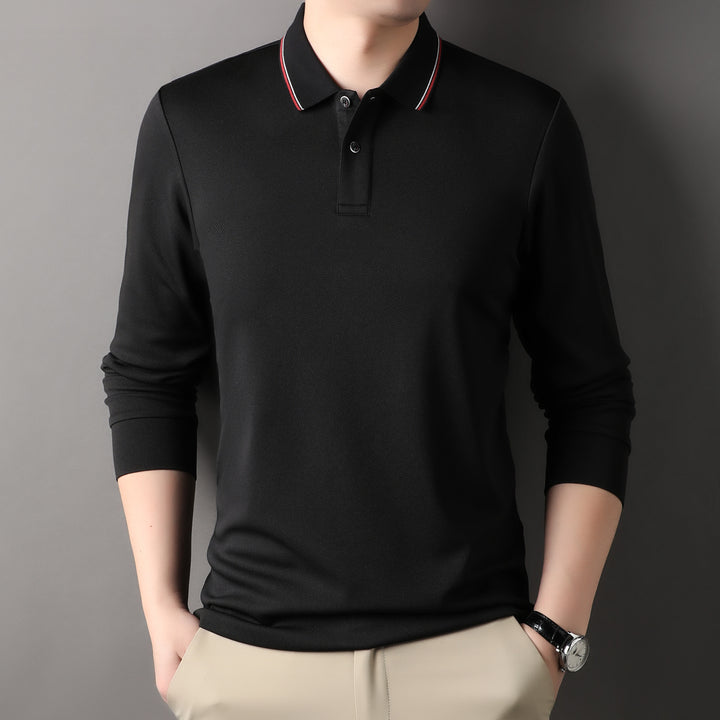 Herren elegantes Langarm-Polo mit modernem Kragen und stylischen Akzenten Aliams