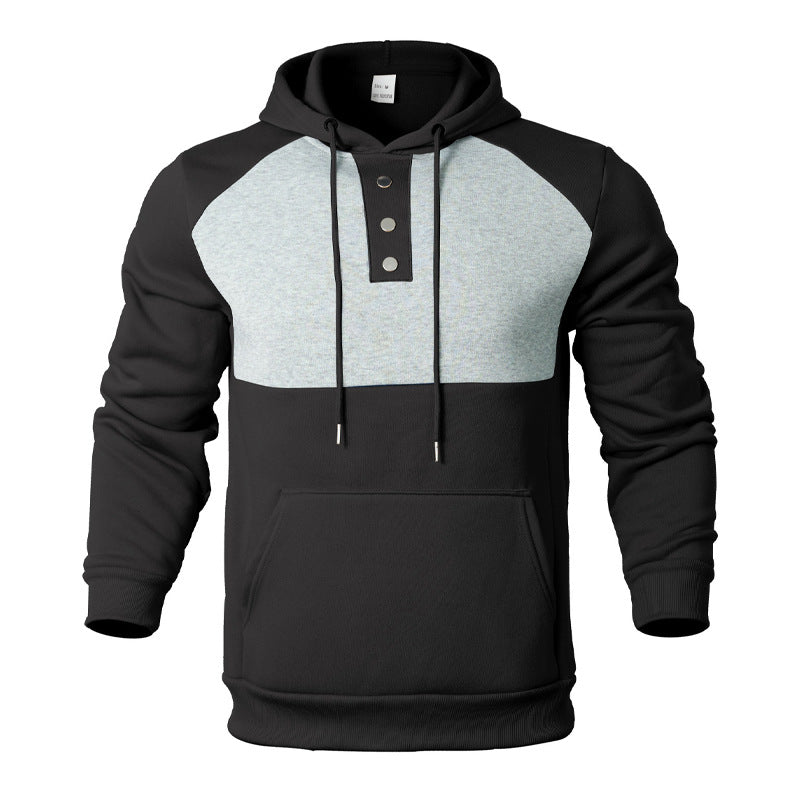 Herren Kapuzensweater mit modernem Henley-Ausschnitt und kontrastierenden Ärmeln Aliams