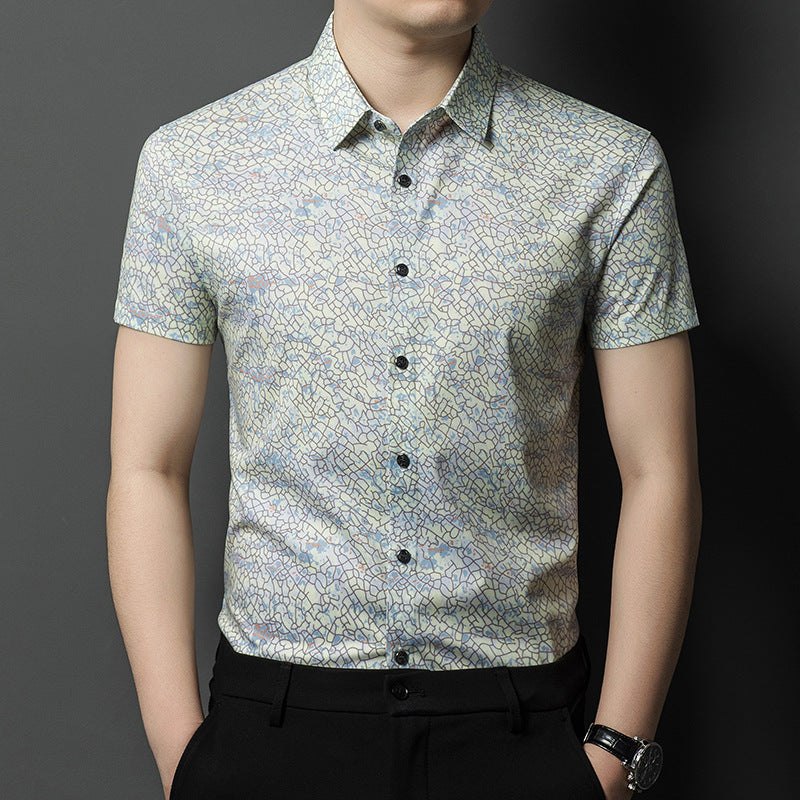 Herren Kurzarm-Hemd mit kunstvollem Grafikmuster Aliams
