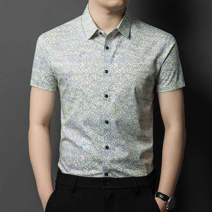 Herren Kurzarm-Hemd mit kunstvollem Grafikmuster Aliams