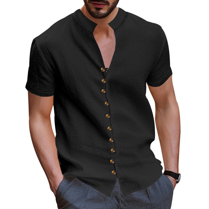 Herren Kurzarm-Henley-Hemd mit strukturiertem Stoff und eleganten Knopfdetails Aliams