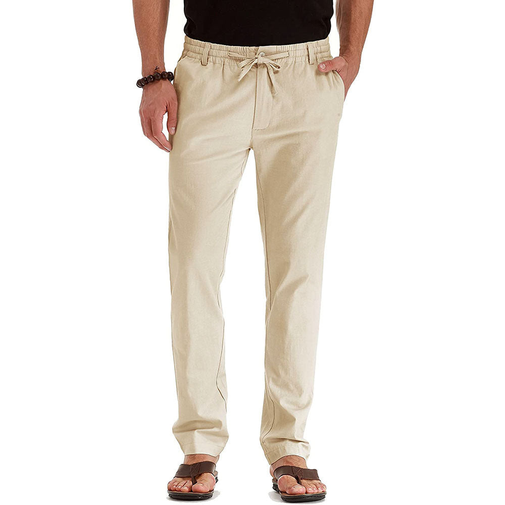Herren Relaxed Fit Leinenhose mit elastischem Bund und komfortabler Passform Aliams