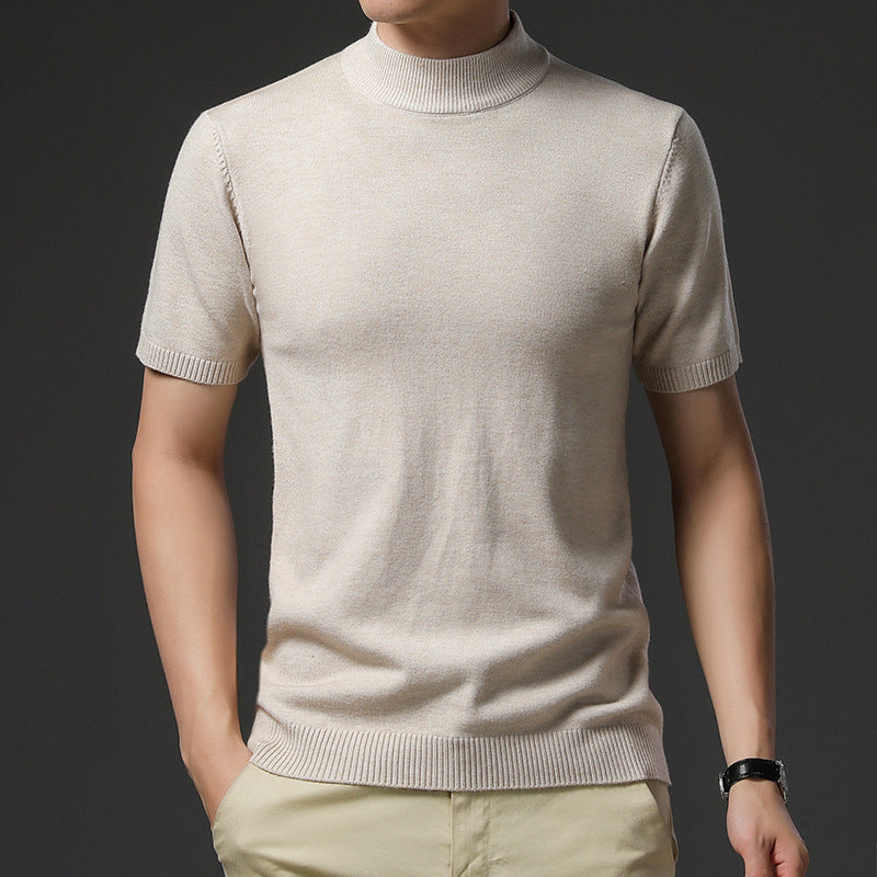 Herren elegantes Kurzarm-Pullover mit hochgeschlossenem Kragen Aliams