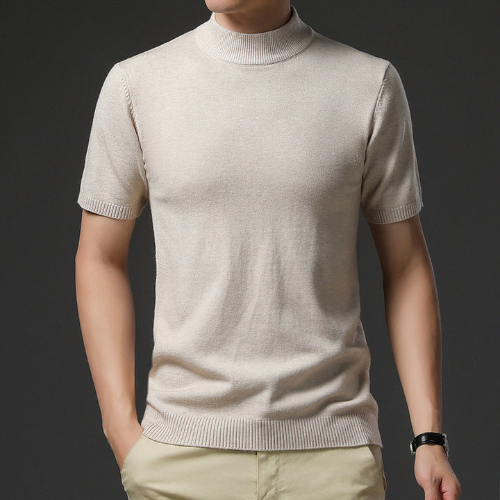 Herren elegantes Kurzarm-Pullover mit hochgeschlossenem Kragen Aliams