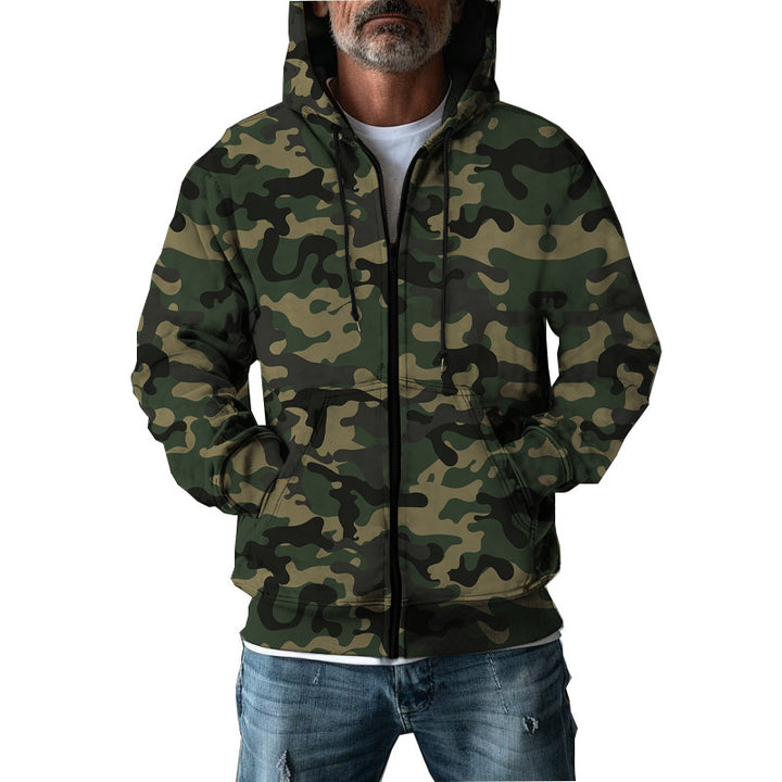 Herren Camouflage-Fleecejacke mit praktischen Taschen und verstellbarem Kordelzug Aliams