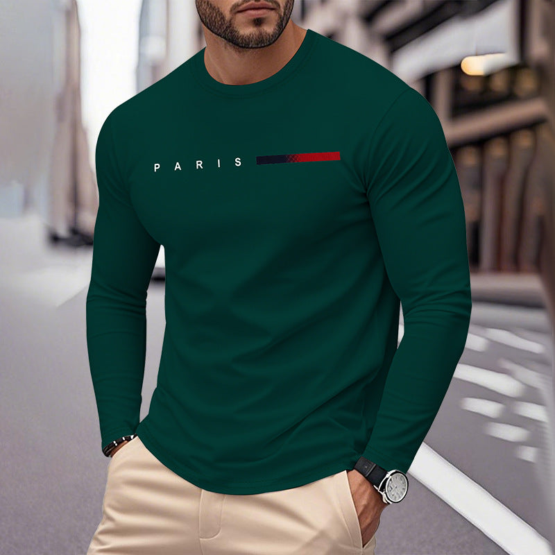 Herren Langarm T-Shirt mit modernem Paris-Druck und elastischem Saum Aliams