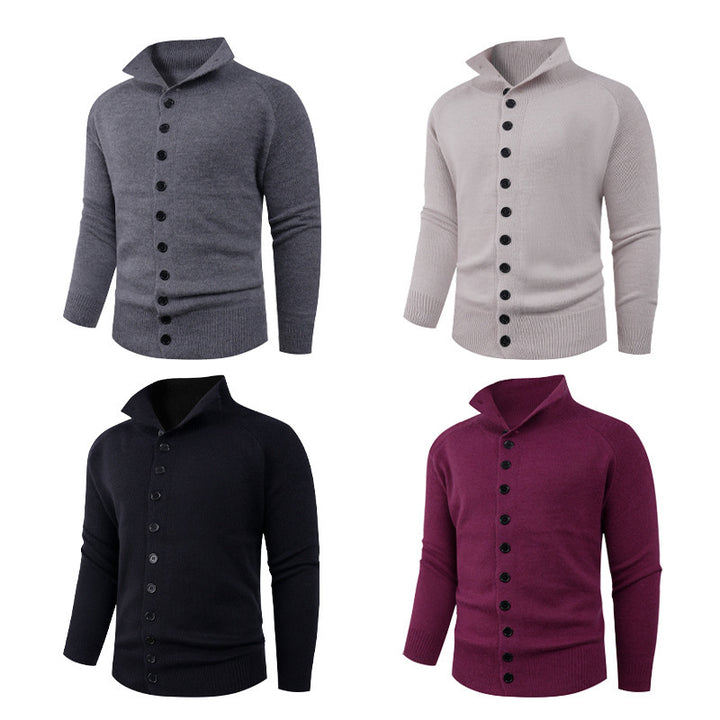 Herren Strickpullover mit hohem Kragen und Knopfverschluss Aliams