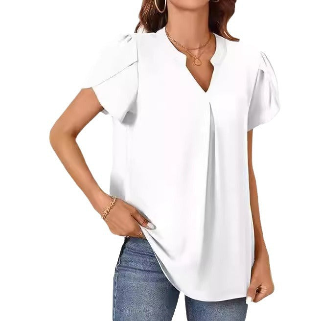 Damen Bluse mit eleganter V-Ausschnitt-Detail und leichten Puffärmeln Aliams
