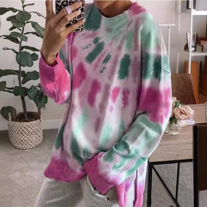 Damen stylishes Batik-Sweatshirt mit lockerer Passform und Rundhalsausschnitt Aliams