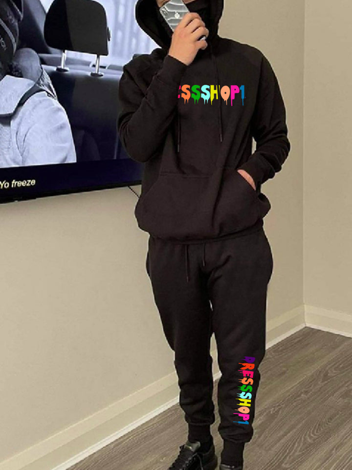 Herren Hoodie und Jogginghose Set mit modernem Farbverlauf Druck Aliams