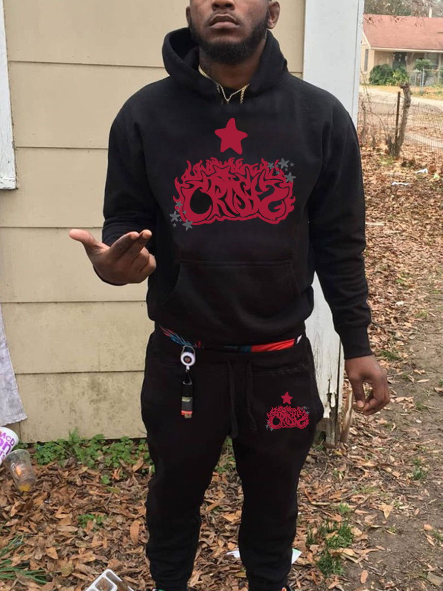 Herren Kapuzenpullover und Jogginghose Set mit künstlerischem Druck und lässigen Details Aliams