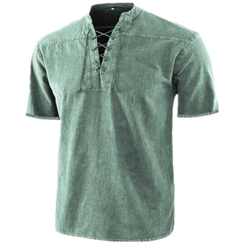 Herren Kurzarmhemd mit auffälligem Schnürdetail Aliams