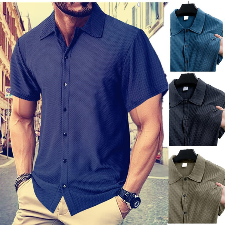 Herren Kurzarm-Hemd mit strukturiertem Muster und dezentem Kragen Aliams