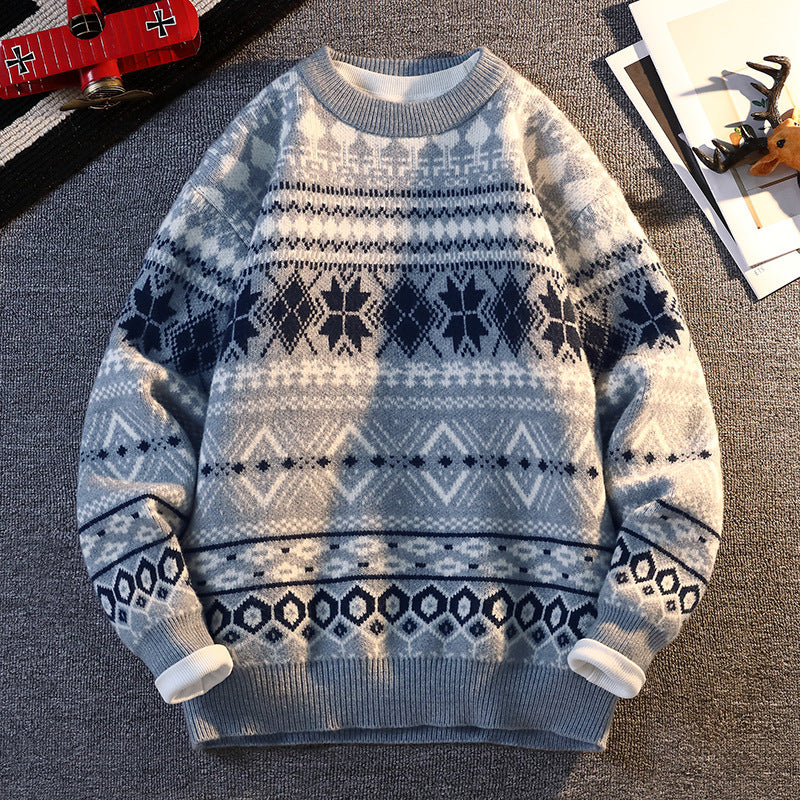 Herren gemusterter Pullover mit winterlichem Design und hohem Kragen Aliams