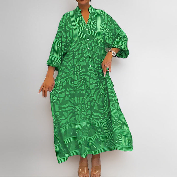 Damen Maxikleid mit Modernem Grafischem Design und Elegantem V-Ausschnitt Aliams