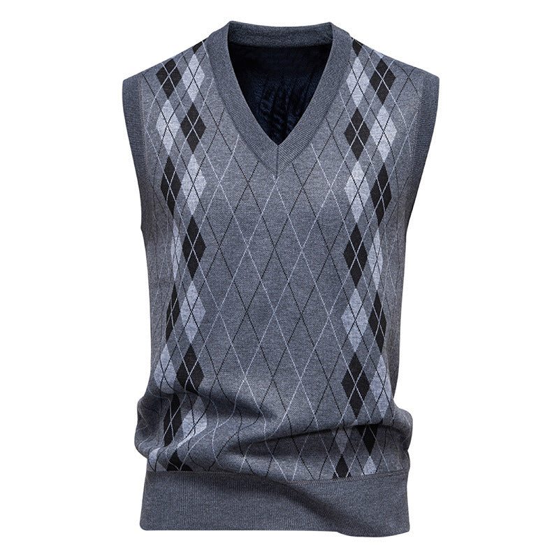 Herren ärmellose Strickweste mit modernem Rautenmuster Aliams