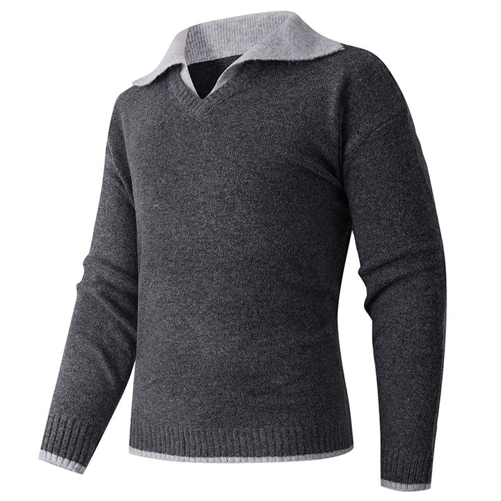 Herren eleganter V-Ausschnitt Pullover mit kontrastierendem Kragen Aliams