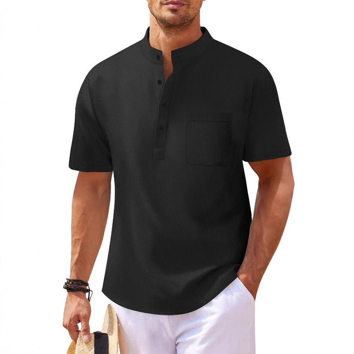 Herren Kurzarm-Hemd mit modernem Stehkragen und subtiler Struktur Aliams