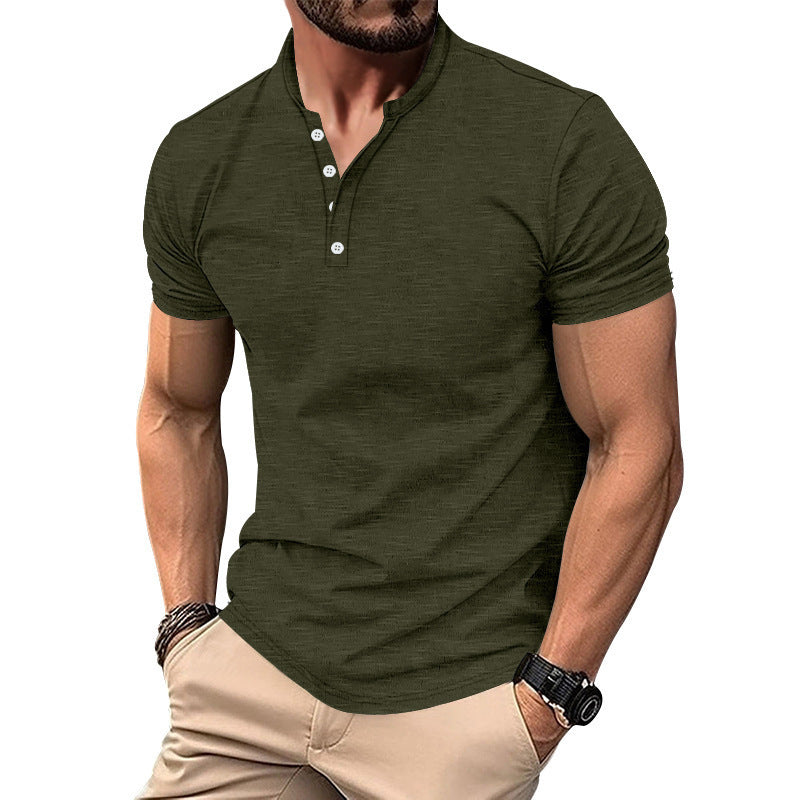 Herren Kurzarm-Henley-T-Shirt mit dekorativen Knopfdetails und geschmeidiger Oberfläche Aliams