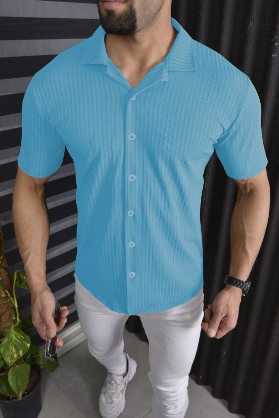 Herren Kurzarm-Hemd mit feinem Rippendesign Aliams