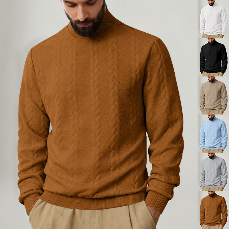 Herren Strickpullover mit hohem Kragen und Zopfmuster Aliams