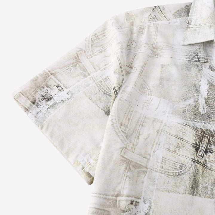 Herren Kurzarmhemd im kreativen abstrakten Design mit knöpfbarem Stehkragen Aliams