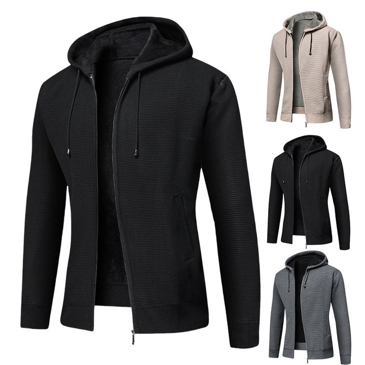 Herren fleecegefütterte Kapuzenjacke mit modischem Rippdesign Aliams