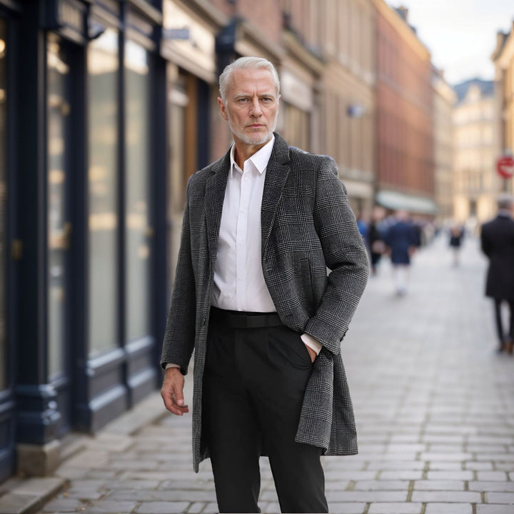 Herren eleganter Karomantel aus hochwertigem Material Aliams