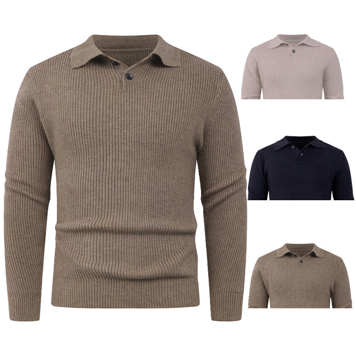 Herren Strickpullover mit modernem Polokragen und funktionalem Knopfverschluss Aliams