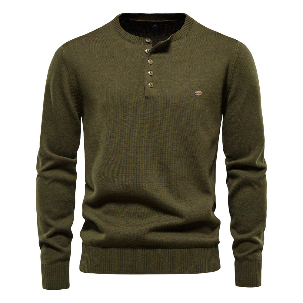 Herren Strickpullover mit modernem Henley-Ausschnitt und feiner Struktur Aliams