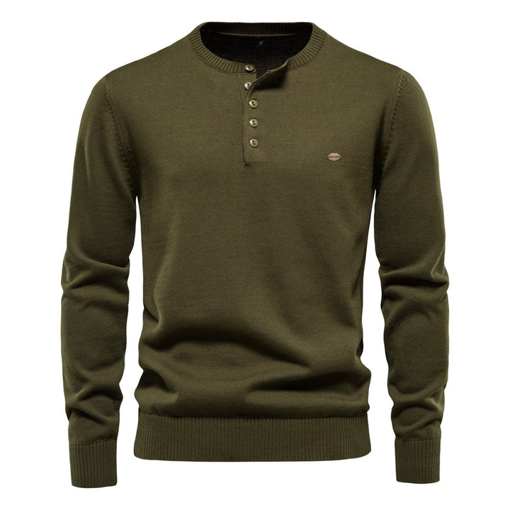 Herren Strickpullover mit modernem Henley-Ausschnitt und feiner Struktur Aliams