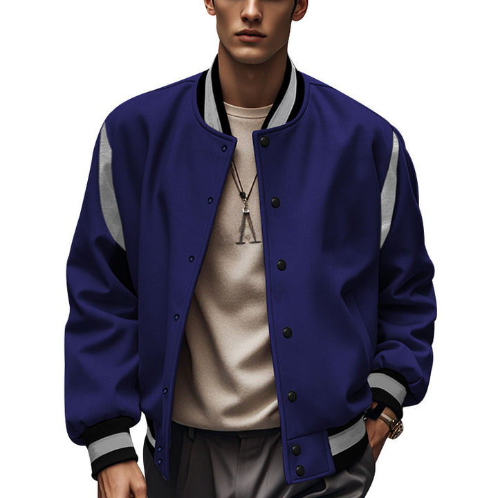 Herren Sportliche Collegejacke im retro Stil mit Kontrastärmeln und Druckknopfverschluss Aliams