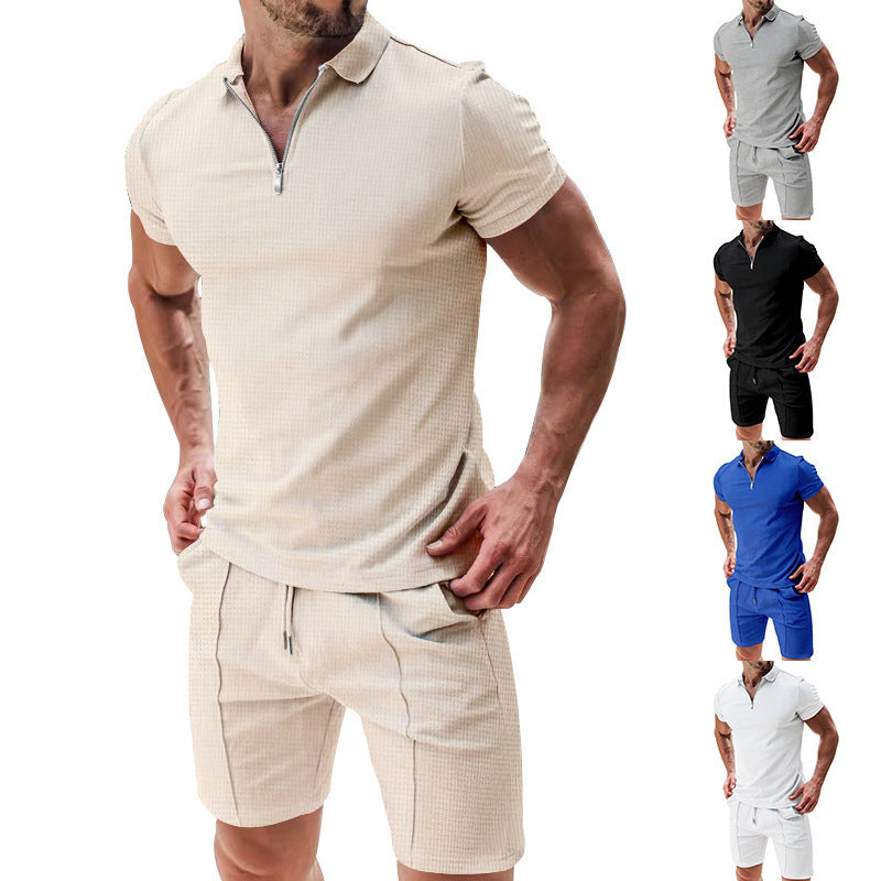 Herren Sportliches Kurzarmshirt mit Reißverschluss und passenden Shorts Aliams