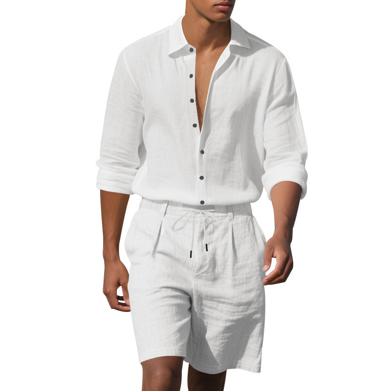 Herren Elegantes Langarmhemd und Shorts Set mit atmungsaktiven Materialien Aliams