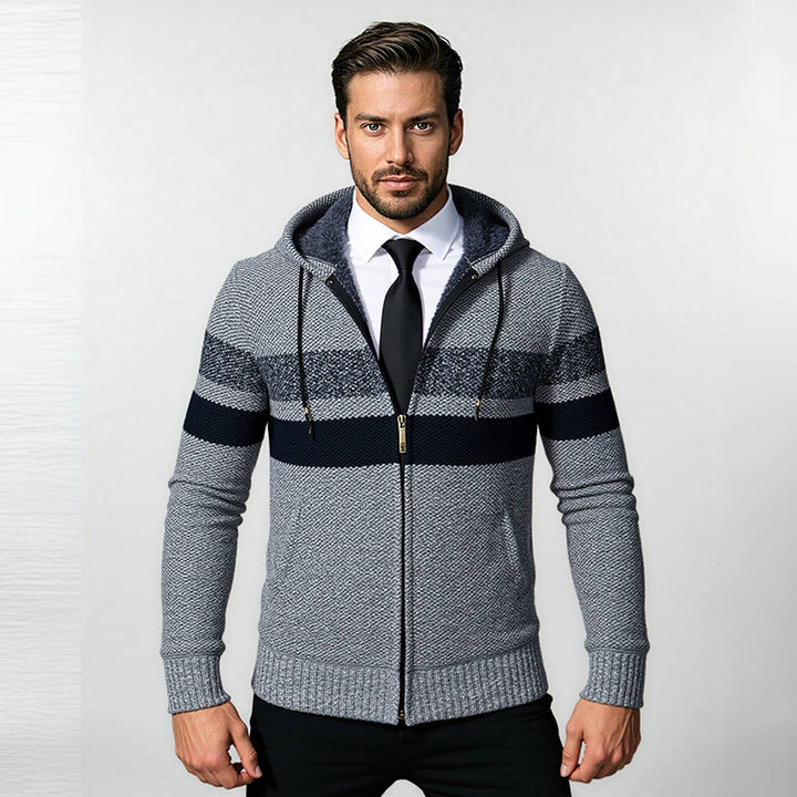 Herren stylische Strickjacke mit Kapuze und innovativem Design Aliams