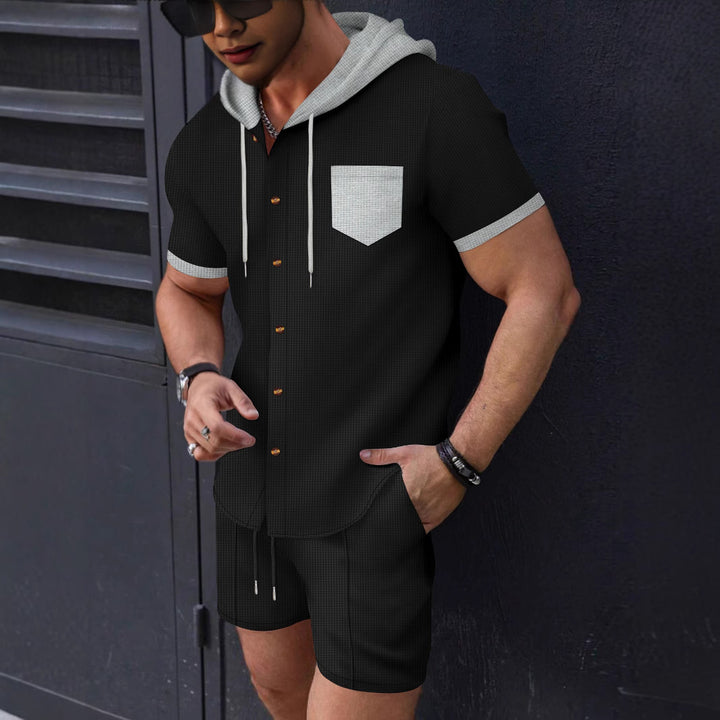 Herren Funktionales Kurzarm-Hemd mit Kapuze und Shorts Set Aliams