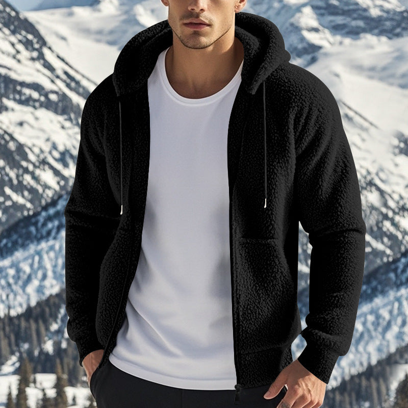 Herren Fleece-Kapuzenjacke mit hochwertigem Teddy-Futter und praktischen Taschen Aliams