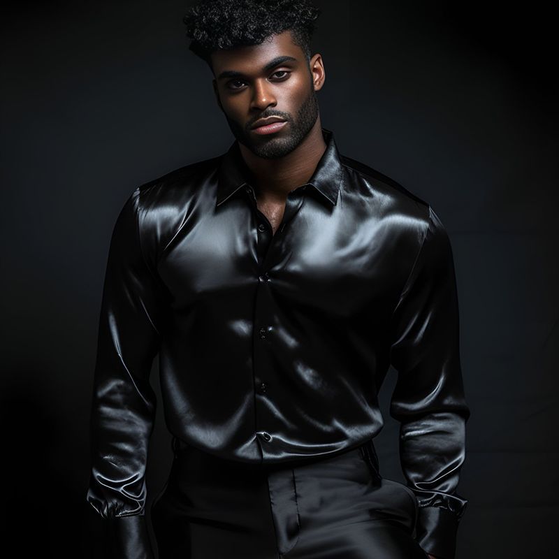 Herren Hemd aus glänzendem Satin mit modernem Kragen Aliams