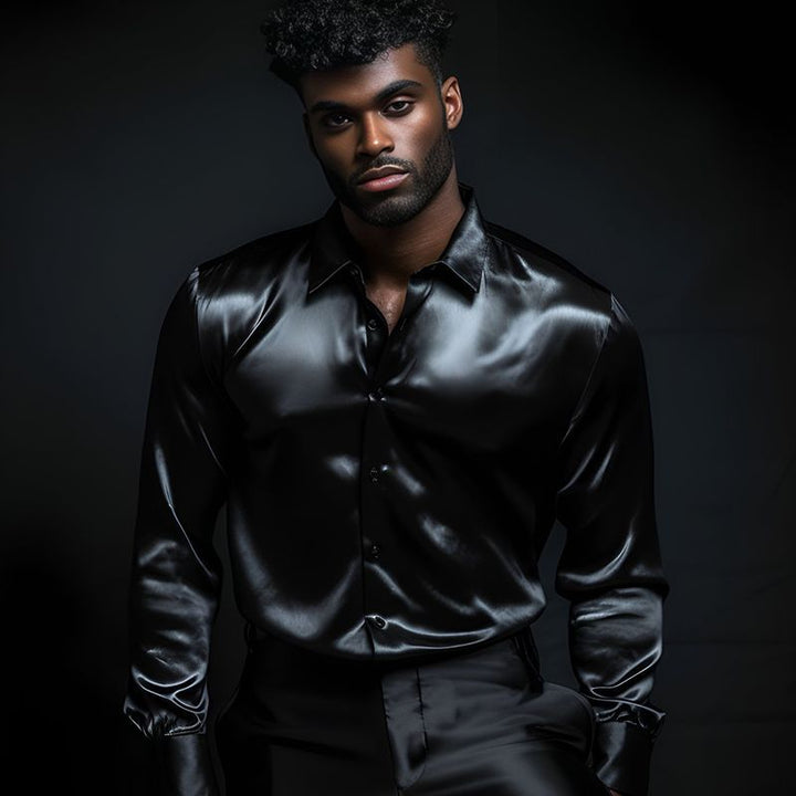 Herren Hemd aus glänzendem Satin mit modernem Kragen Aliams