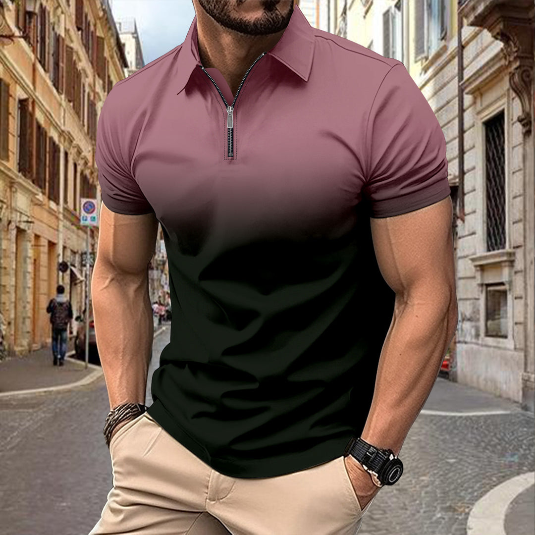 Herren Kurzarm Poloshirt mit stylischem Farbverlauf und praktischem Reißverschluss Aliams