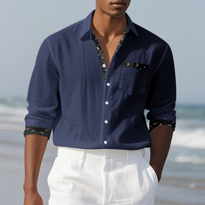 Herren Elegantes Langarmhemd mit Kontrastdetails und Brusttasche Aliams