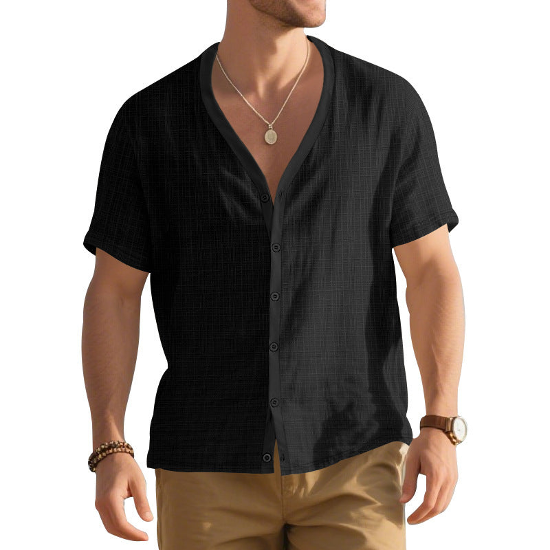 Herren Kurzarm-Henley-Hemd mit modischem V-Ausschnitt und strukturiertem Design Aliams