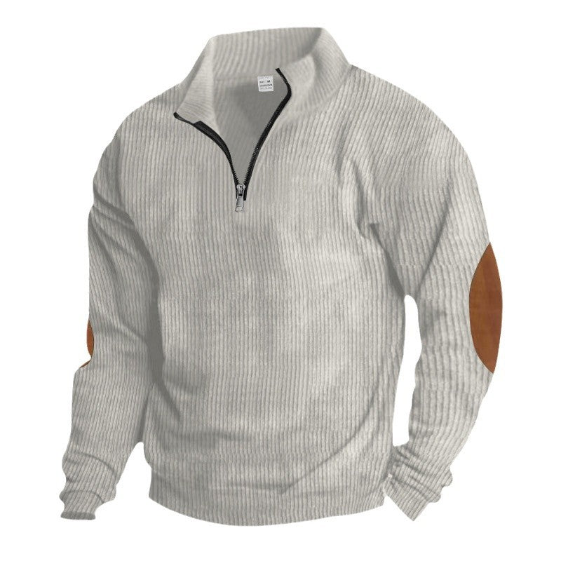 Herren Fleece-Pullover mit hochwertiger Strickstruktur und Lederapplikationen Aliams