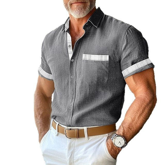 Herren Kurzarmhemd aus atmungsaktivem Leinen Aliams