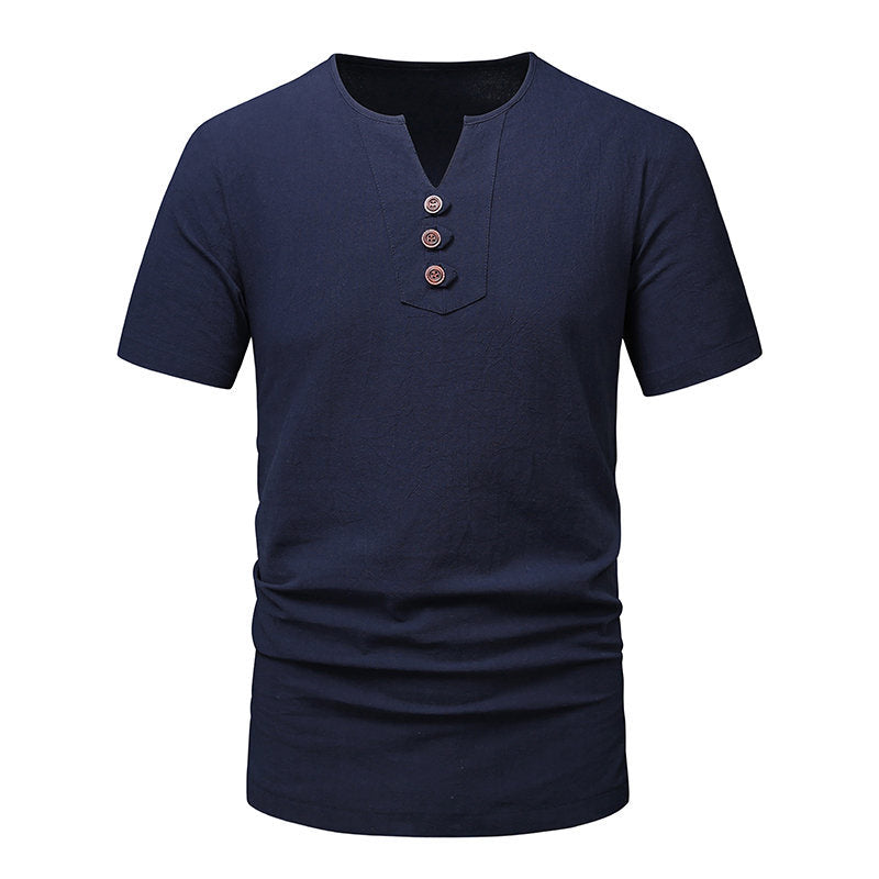 Herren Kurzarm-Henley-T-Shirt mit modernen Knopfdetails Aliams