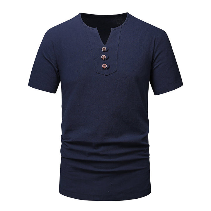 Herren Kurzarm-Henley-T-Shirt mit modernen Knopfdetails Aliams