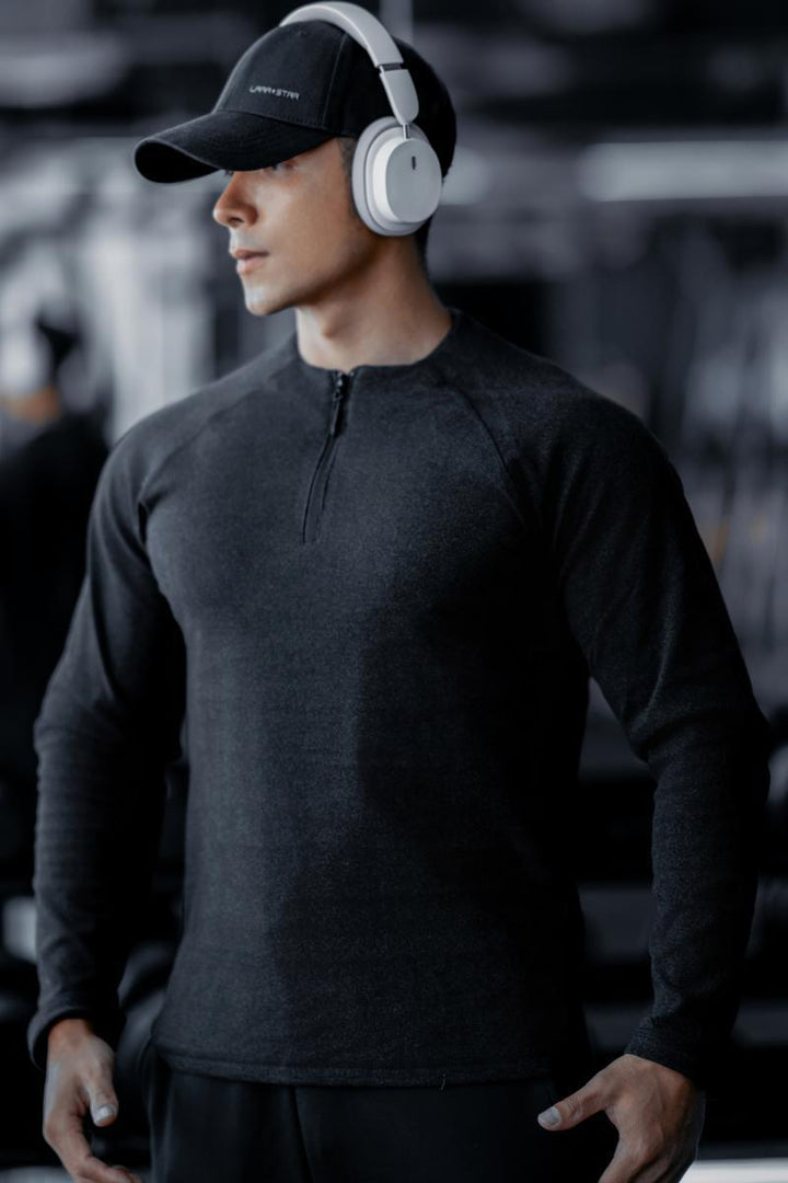 Herren Langarm Workout Shirt mit innovativem Reißverschluss Aliams