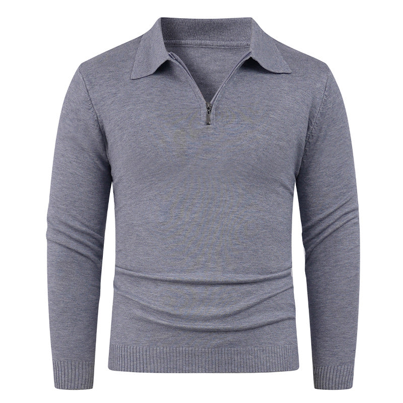 Herren Strickpullover mit halb offenem Kragen und feiner Rippenstruktur Aliams