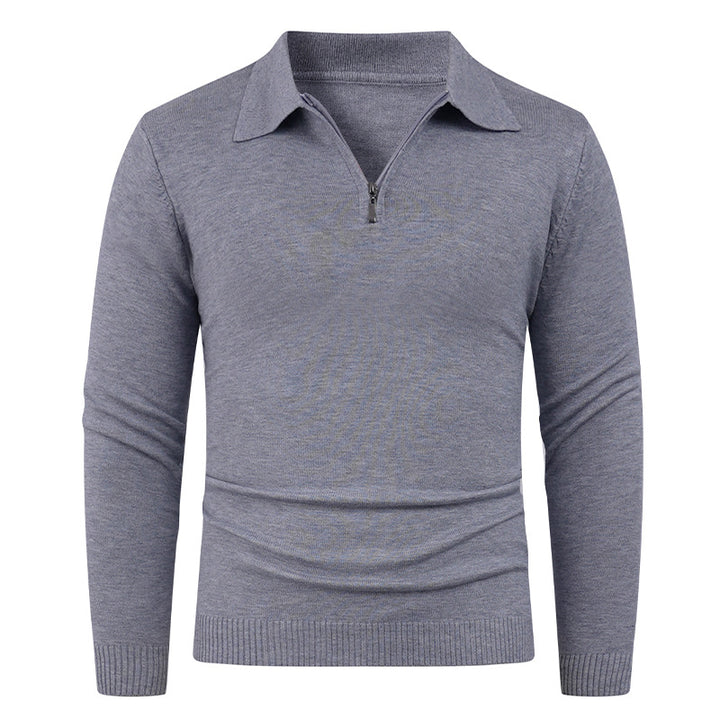 Herren Strickpullover mit halb offenem Kragen und feiner Rippenstruktur Aliams