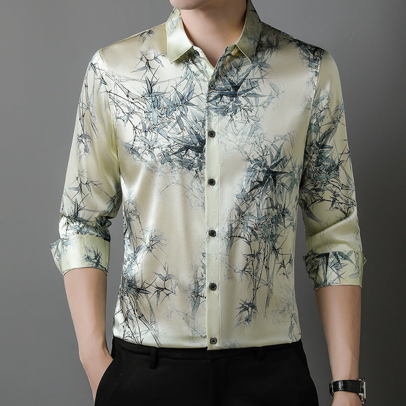Herren Seidenhemd mit kunstvollem Bambusdruck Aliams